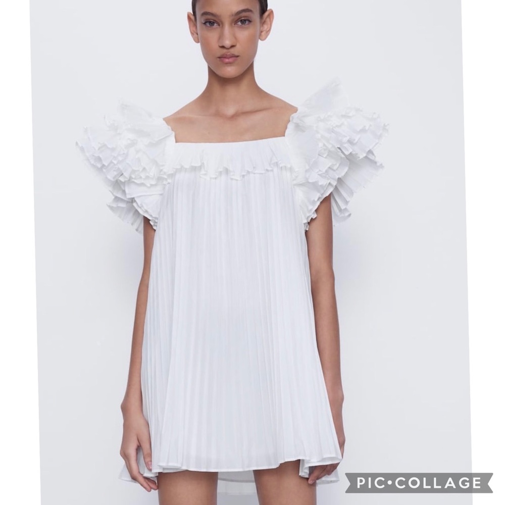 Zara ruffle sleeve white dress